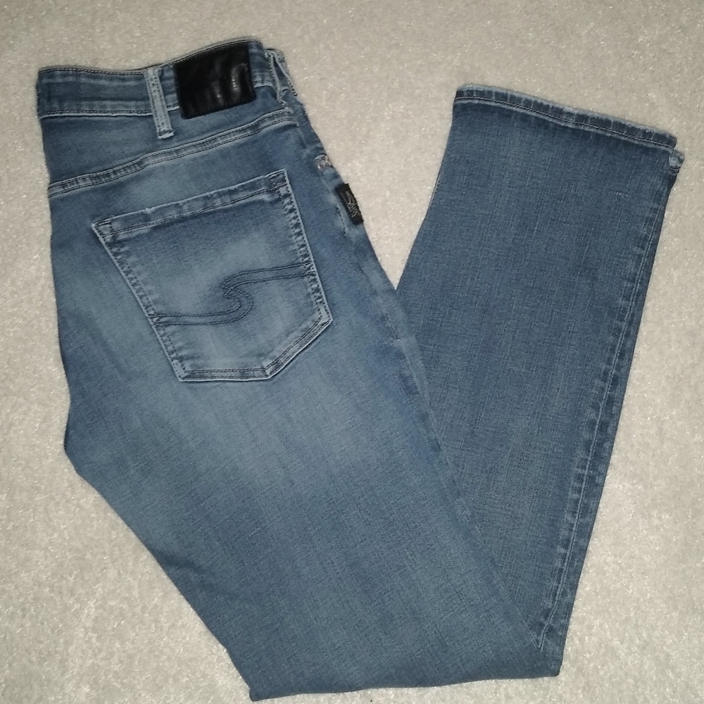 SILVER STRAIGHT ALLAN BLUE JEANS 33 X 31
